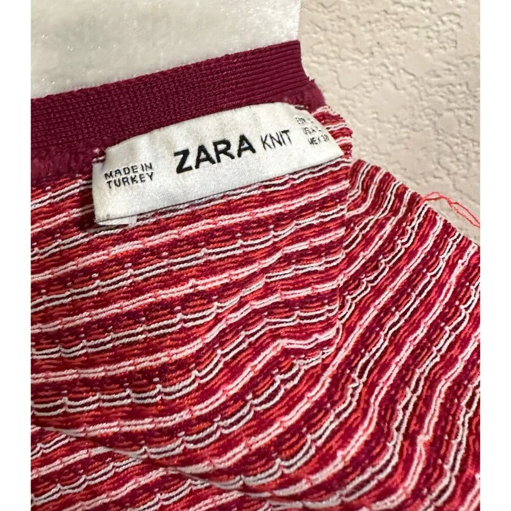 Zara Red Print Knit Red Long Cardigan Sweater